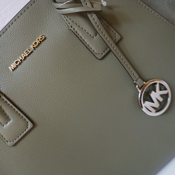 Michael Kors Avril Large Top Zip Satchel Shoulder Leather Bag Army Green - Picture 9 of 13